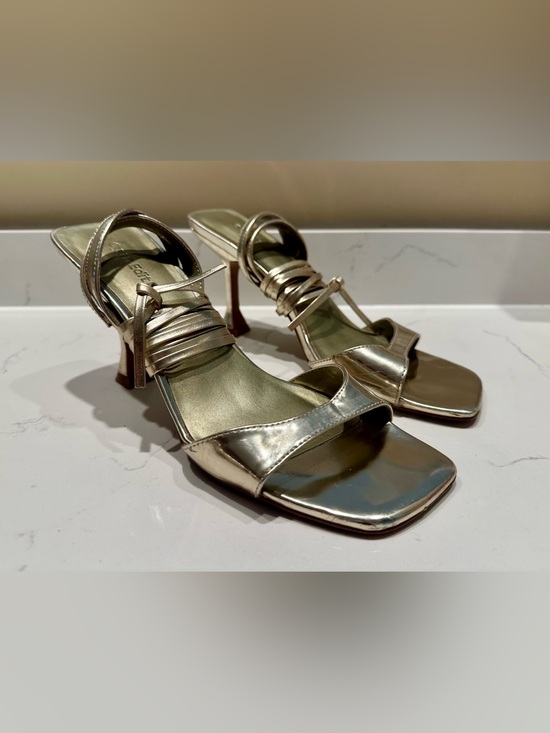 Open Edit Shoes - Open Edit Metallic Gold Lace Up Heels - size 8.5M